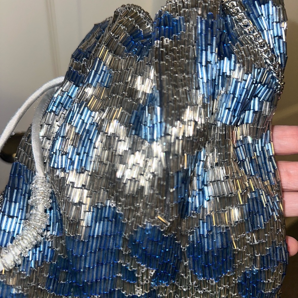 Zara Silver and Blue Mini Bag with Shimmering Beaded Design